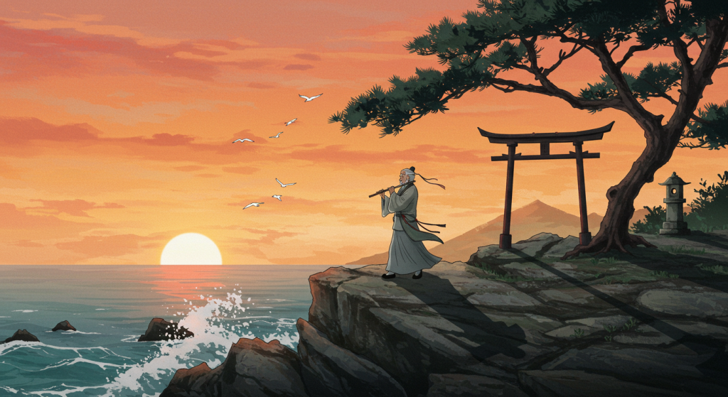 Practicing stress relief meditation with bamboo flute music