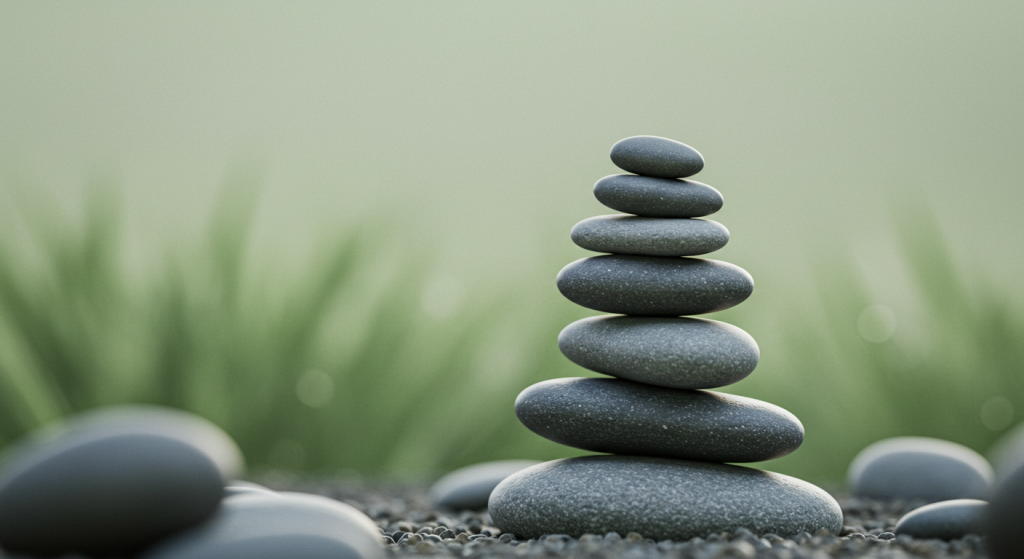 Balanced stones symbolizing stability, mindfulness, and mental balance