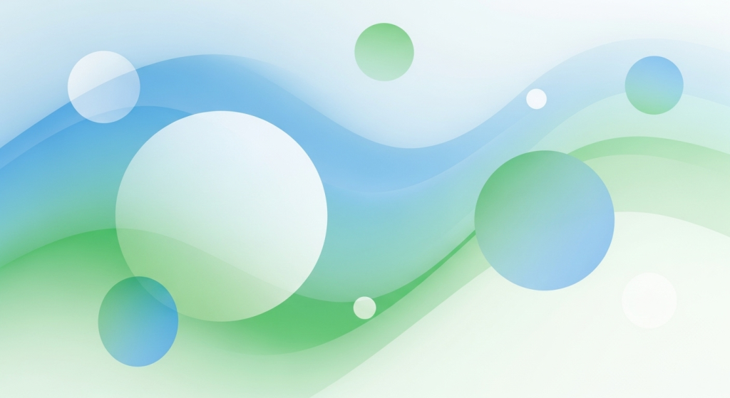 Abstract minimalist artwork featuring soft pastel gradients of blue, green, and white with floating circular shapes, symbolizing mental balance, peace, and emotional healing.