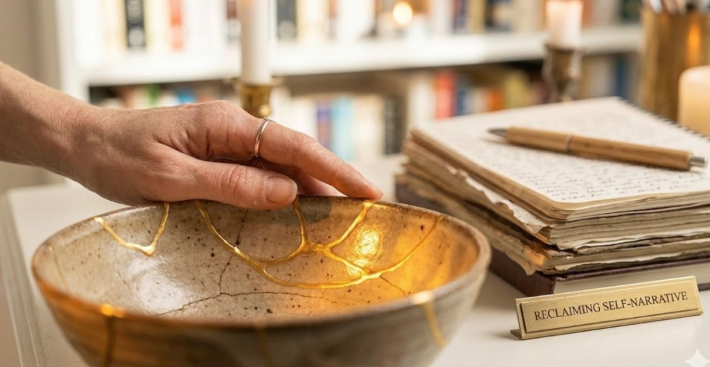 A Japanese broken bowl being repaired, symbolizing healing and restoration at Soojz Mind Studio