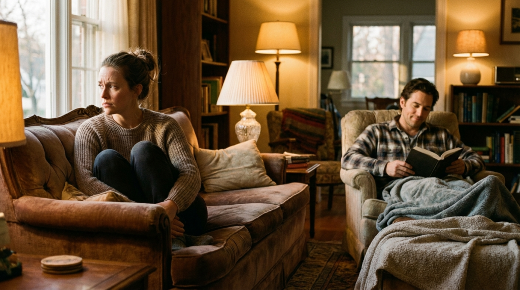 A woman experiencing a deep fear of conflict while in a safe relationship.