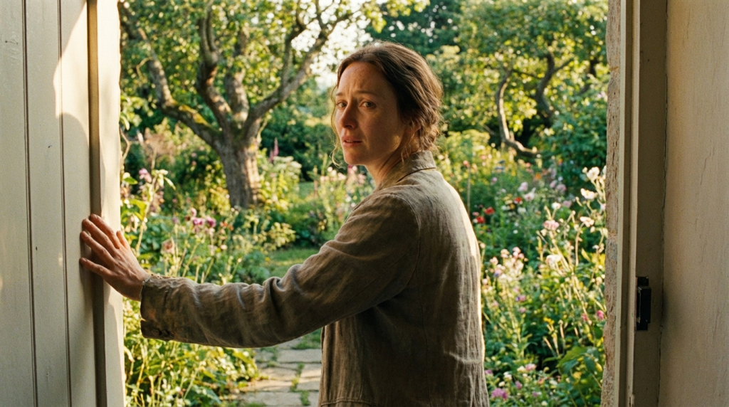 A person looking out a doorway, illustrating the hesitation to embrace peace and avoid self-sabotage when things go well.
